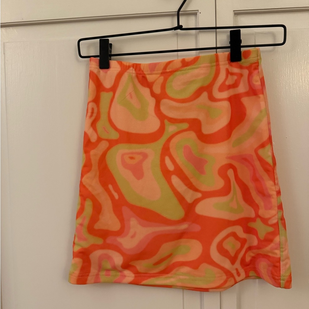 Princess Polly Orange and Pink Abstract Pencil Skirt